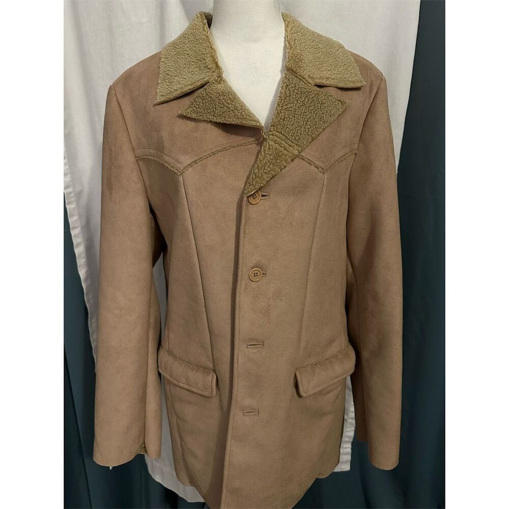 Perry Ellis Men's Vintage Camel Brown Sherpa-Lined Overcoat Size L Formal